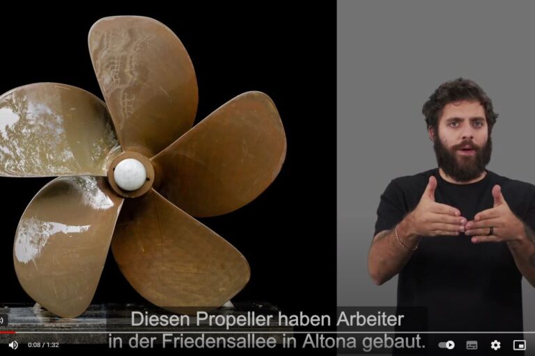 Ausschnitt aus einem Video über den zeise Propeller in der Säulenhalle im Altonaer Museum in DGS